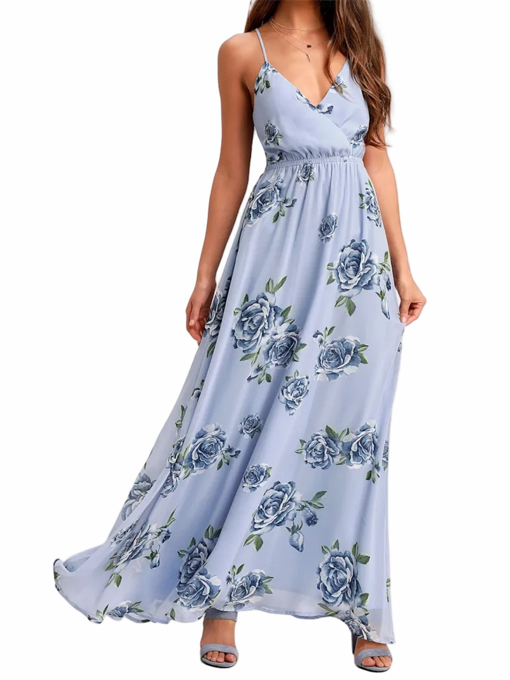 Lulu’s Kind And Loving Light Blue Floral Backless Maxi Dress Size Small - Picture 1 of 15